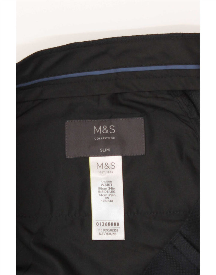 Pantaloni casual slim fit da uomo Marks & Spencer W34 L29 poliestere blu navy