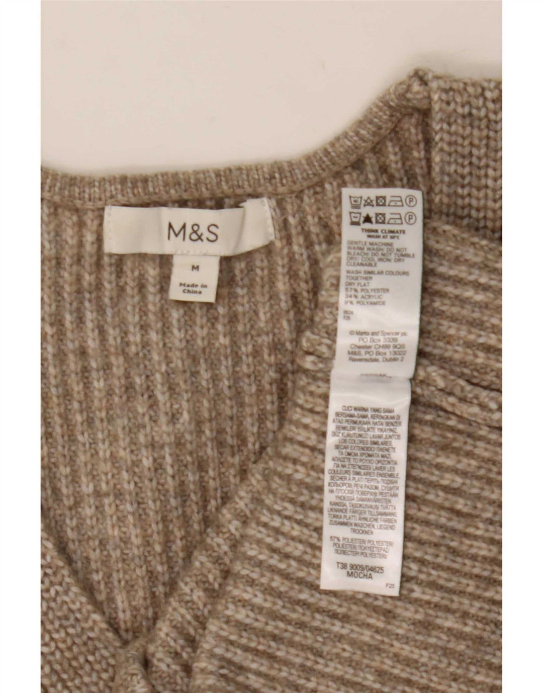 Maglione maglione con scollo a V da donna Marks & Spencer UK 14 Poliestere marrone medio