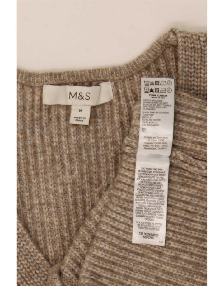 Maglione maglione con scollo a V da donna Marks & Spencer UK 14 Poliestere marrone medio