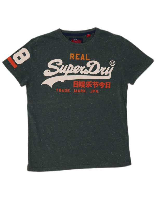 T-shirt grafica da uomo SUPERDRY Top in cotone screziato verde medio