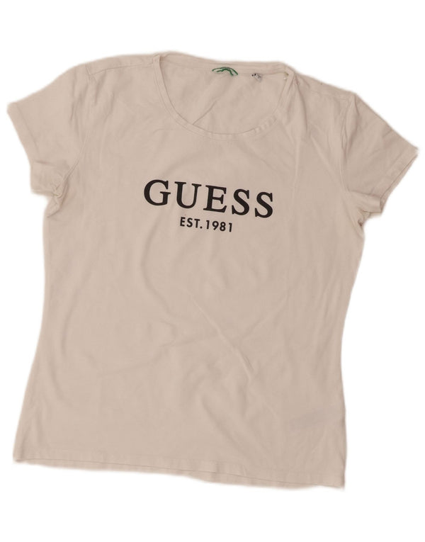 Guess T-shirt grafica da donna Top UK 14 Large in cotone bianco