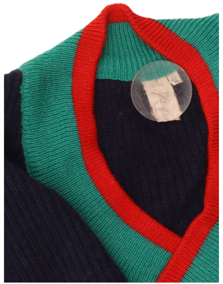 Maglione da donna VINTAGE corto con scollo a V IT 48/50 XL a righe blu navy