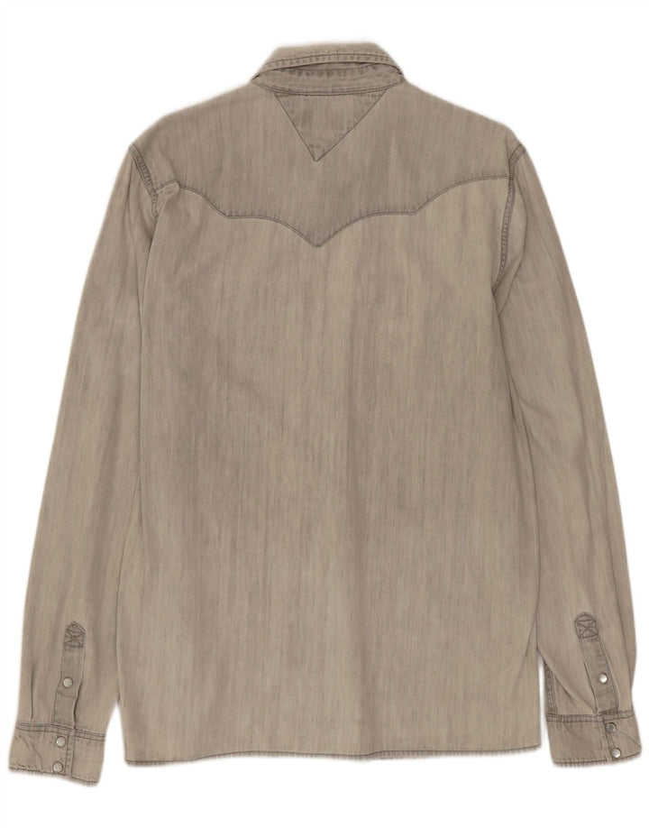 TOMMY HILFIGER Camicia di jeans da uomo grande in cotone grigio