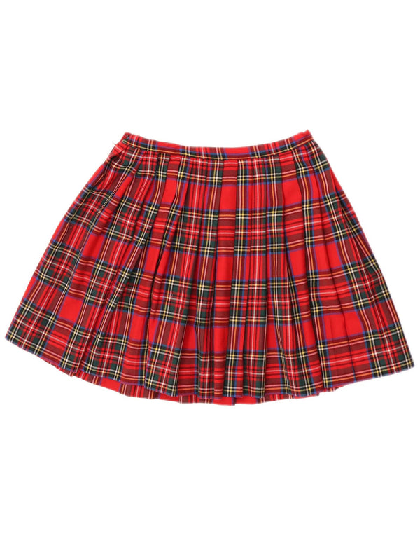 Mini gonna a pieghe vintage da donna IT 44 media W26 lana vergine a quadri rossi