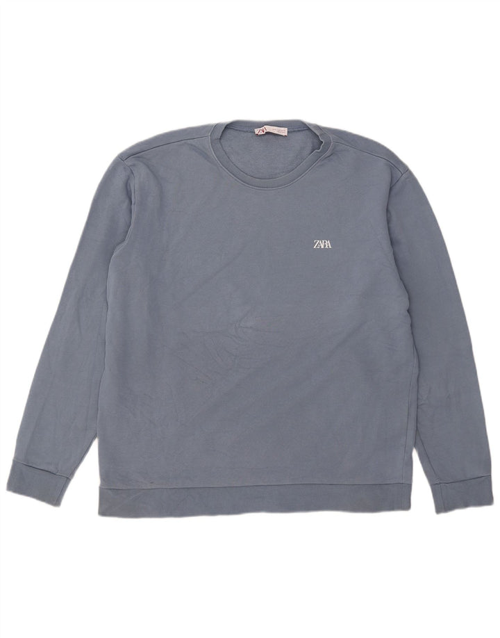 Felpa Zara Uomo Maglione XL Blu Cotone