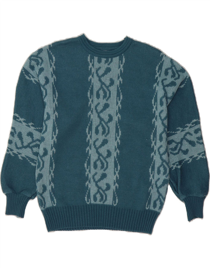 SCHOELLER Womens Crew Neck Jumper Sweater UK 14 Medium Blue Colourblock Vintage Schoeller and Second-Hand Schoeller from Messina Hembry 