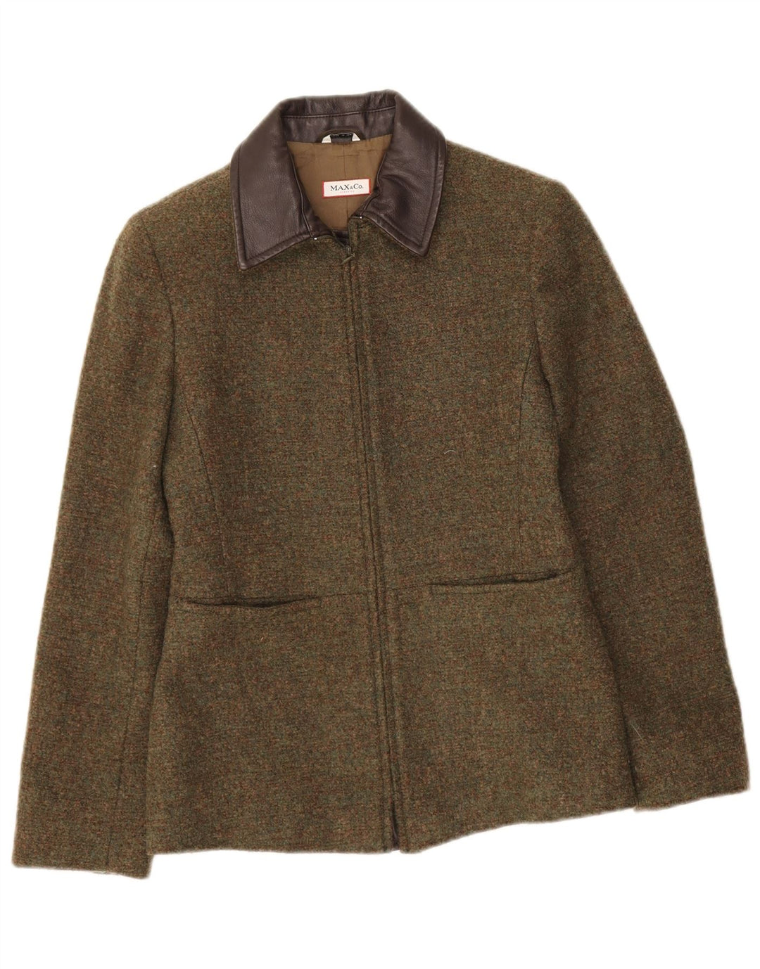 Max & Co. Giacca blazer con zip intera da donna UK 8 piccola lana kaki