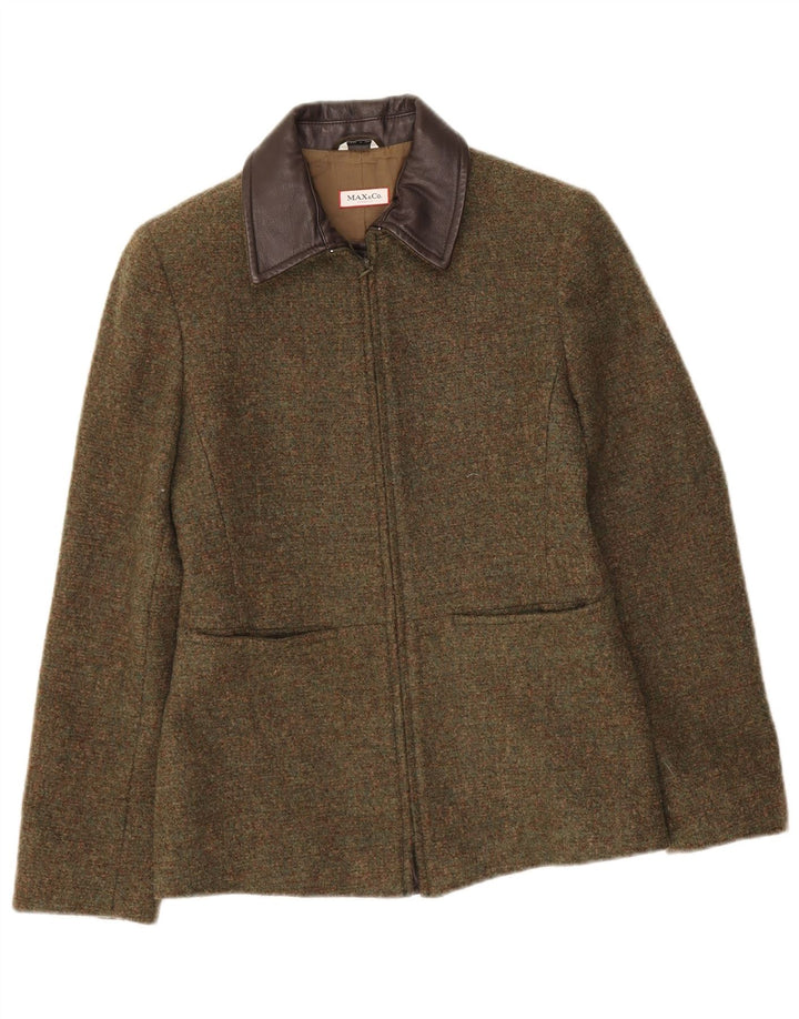 Max & Co. Giacca blazer con zip intera da donna UK 8 piccola lana kaki