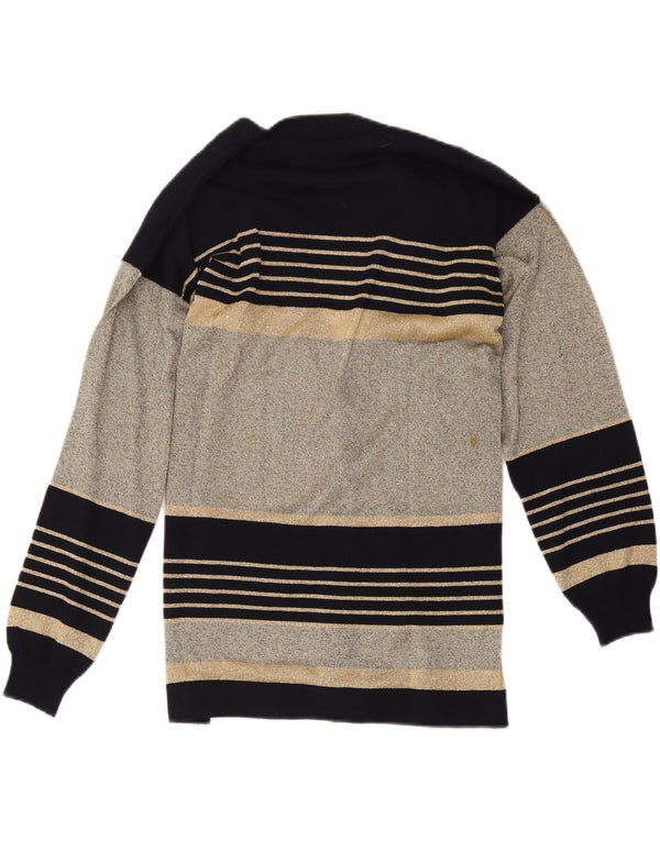 Maglione cardigan da donna vintage UK 16 grandi righe grigie
