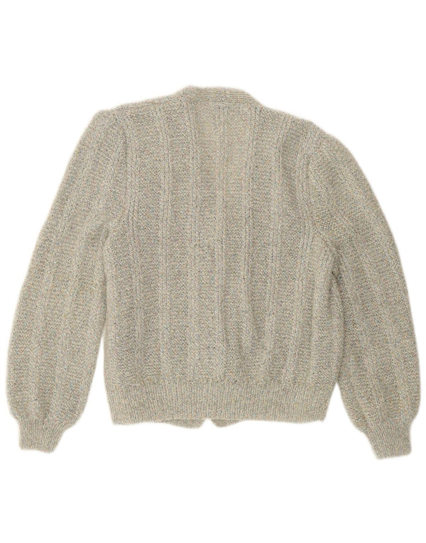 Maglione cardigan vintage da donna UK 14 verde medio chiazzato retrò