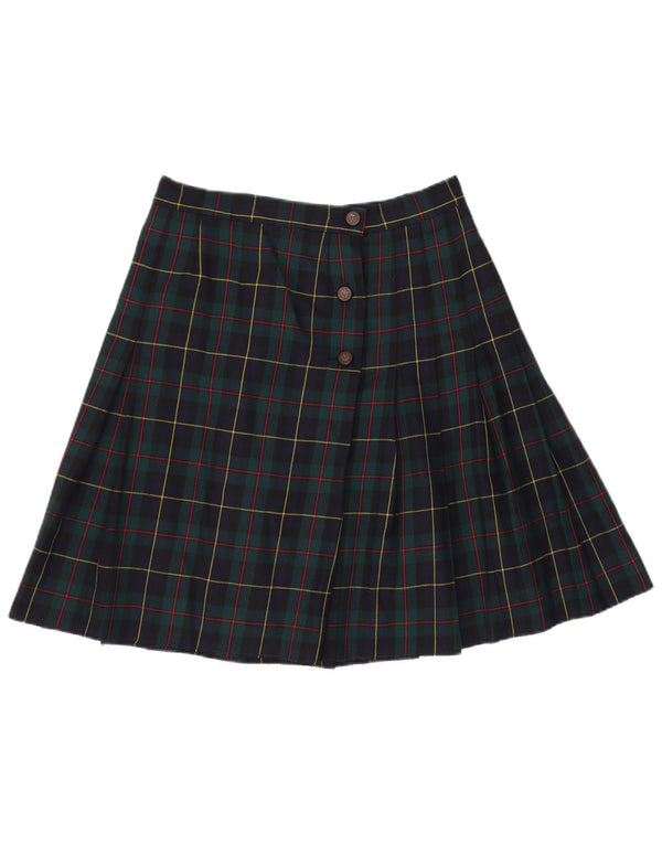 Gonna a portafoglio a pieghe a vita alta da donna vintage UK 16 grande W30 a quadri verdi