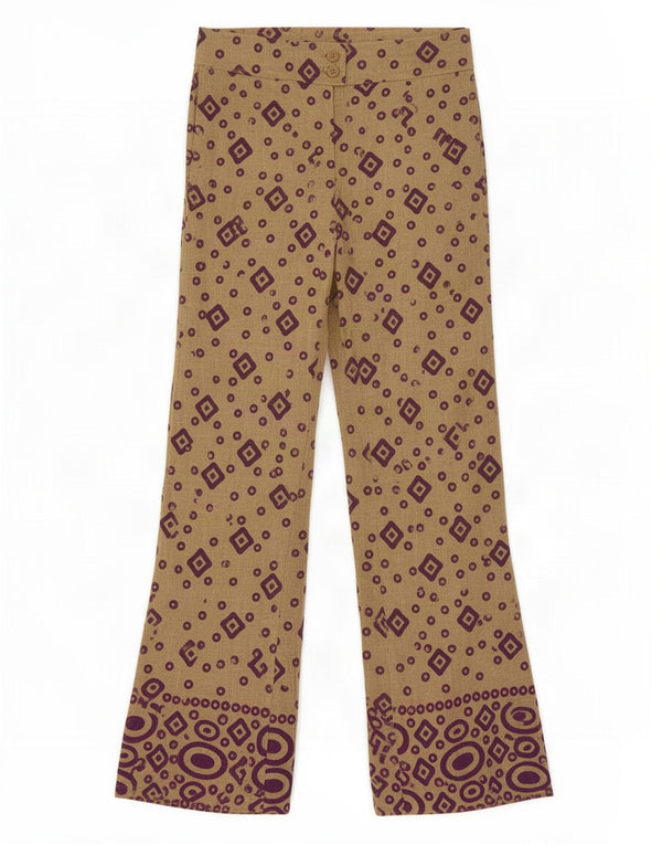 Pantaloni casual svasati da donna vintage IT 42 Medio W28 L29 Beige geometrico
