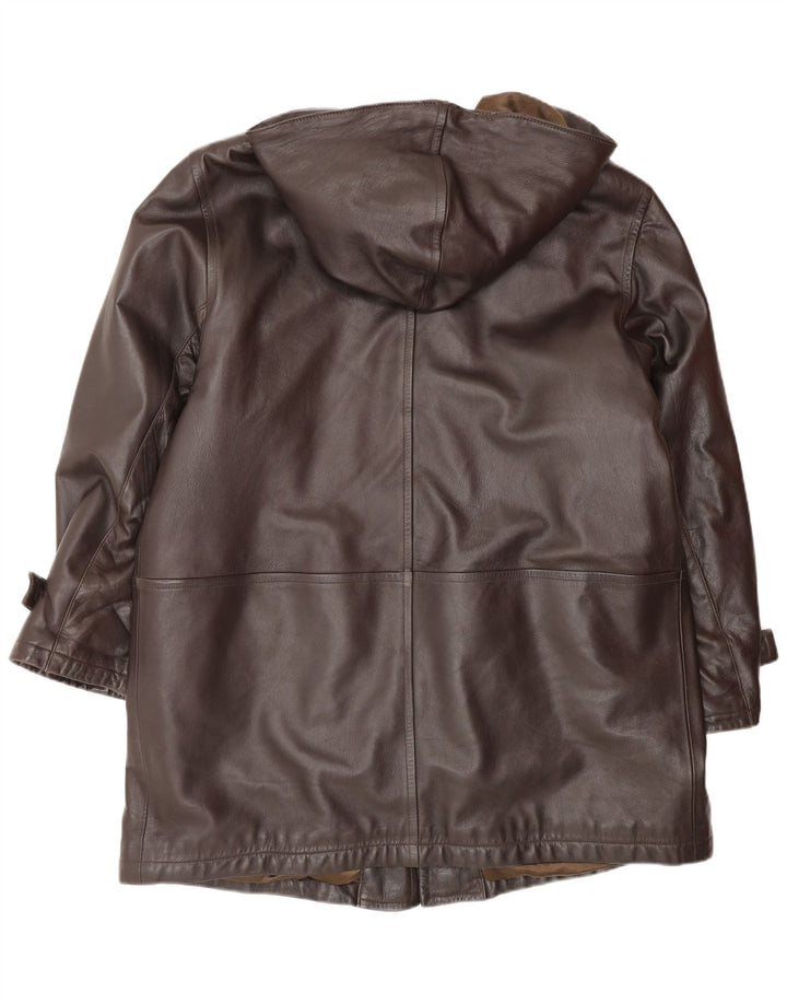 Cappotto in pelle con cappuccio da donna Marina Rinaldi taglia 23 in pelle marrone medio