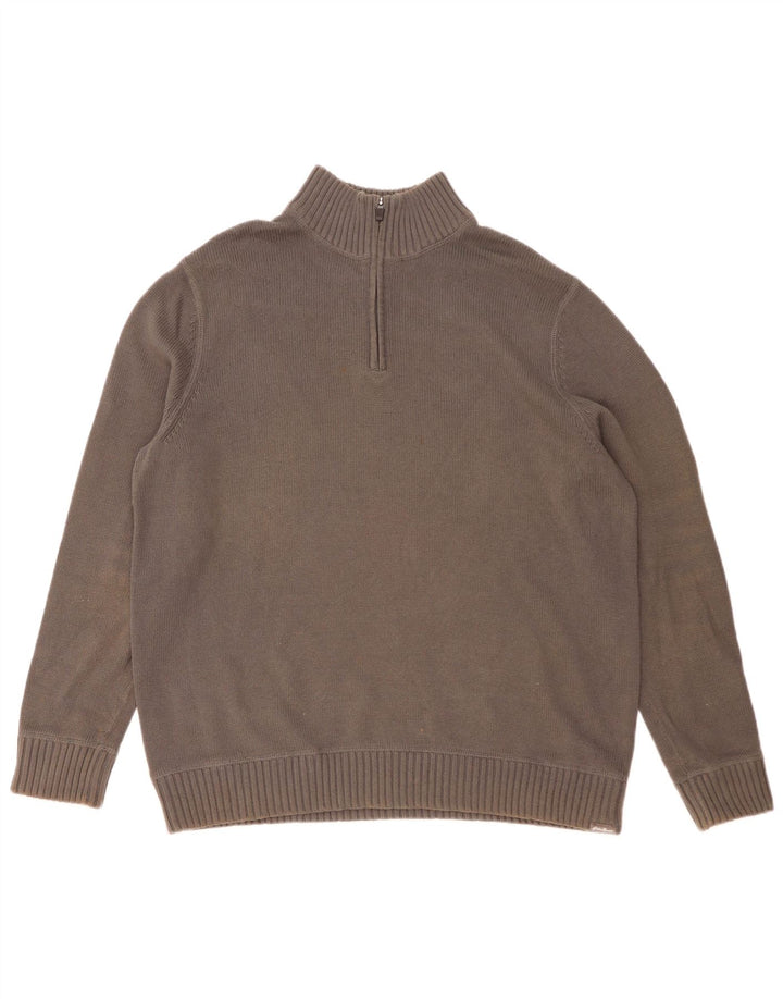EDDIE BAUER Maglione da uomo con zip e collo XL in cotone grigio