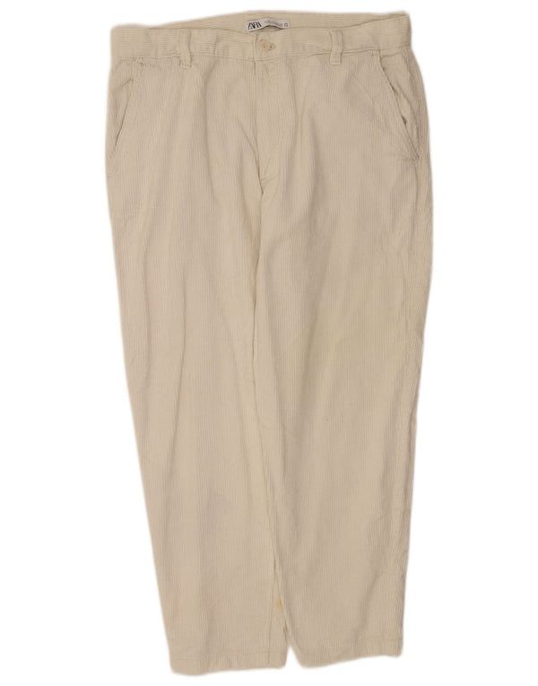 Pantaloni Zara da uomo in velluto a coste affusolati EU 44 Large W34 L26 cotone bianco sporco