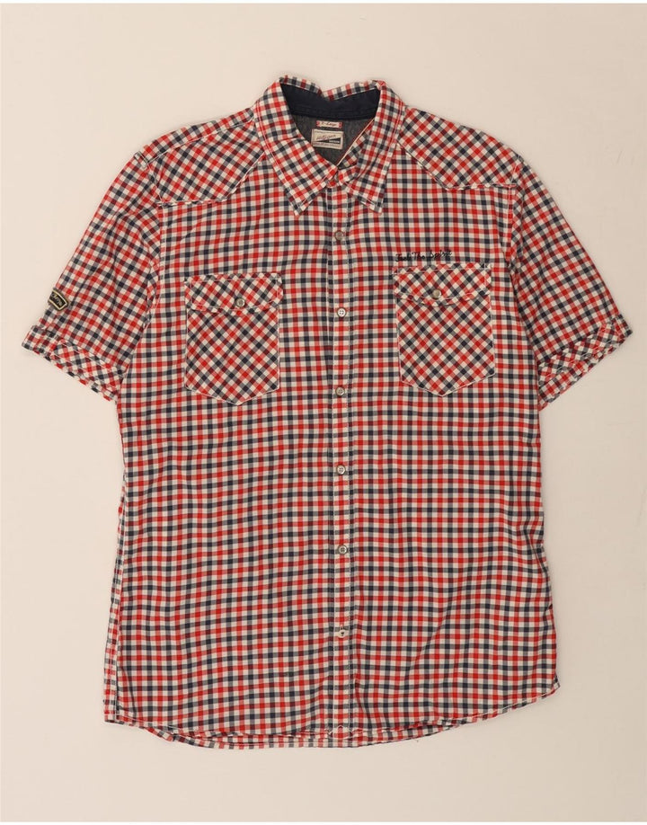 TOMMY HILFIGER Camicia a maniche corte Heritage da uomo XL in cotone a quadri rossi