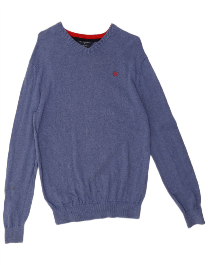 Crew Clothing Maglione da uomo con scollo a V in cotone blu medio