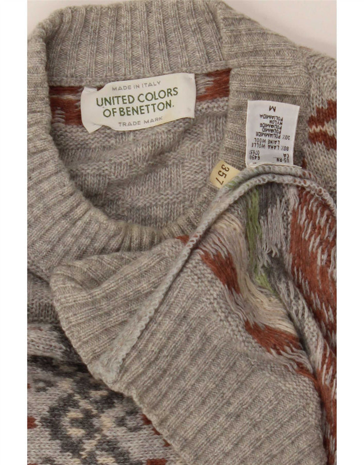 Maglione da uomo girocollo Benetton in lana Fair Isle grigio medio