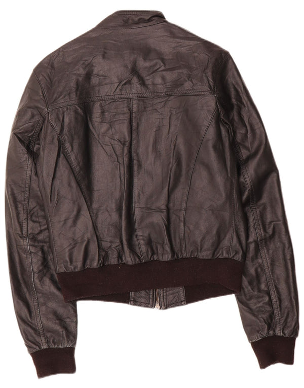 Giacca in pelle vintage da donna UK 12 media nera