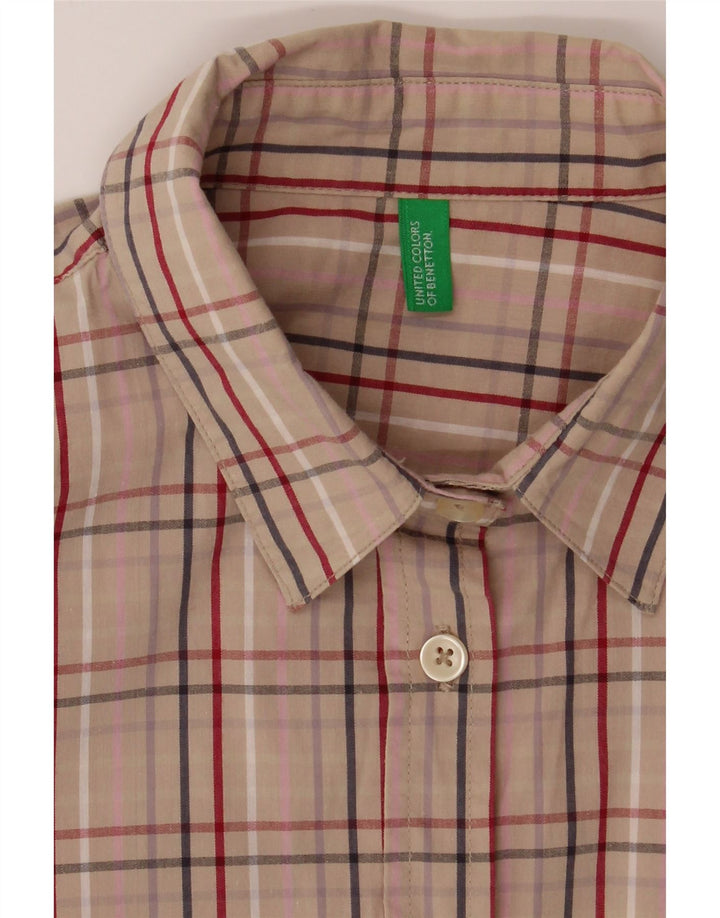 BENETTON Womens Shirt UK 14 Medium Beige Check Cotton Vintage Benetton and Second-Hand Benetton from Messina Hembry 