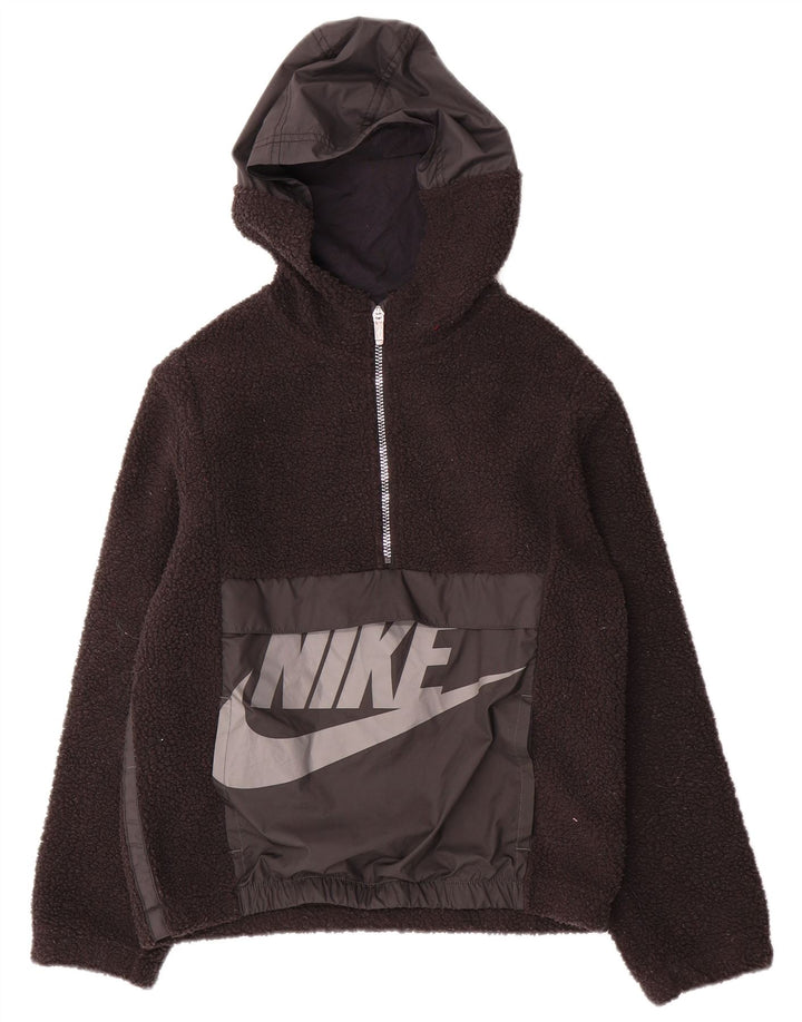 Maglione in pile Nike da ragazzo con zip grafica e collo 10-11 anni, poliestere nero medio
