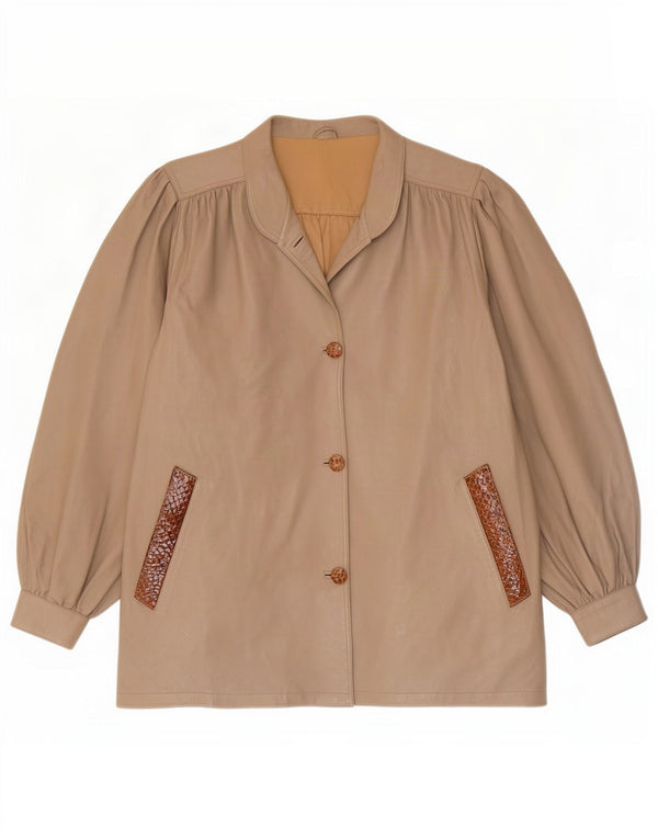 Giacca in pelle da donna Lavorazione Artigiana UK 14 Beige medio Stampa animalier
