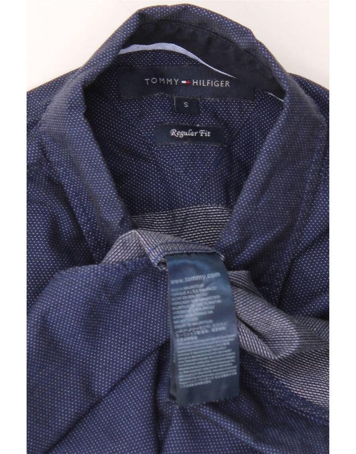 TOMMY HILFIGER Mens Regular Fit Shirt Small Navy Blue Spotted Cotton Vintage Tommy Hilfiger and Second-Hand Tommy Hilfiger from Messina Hembry 