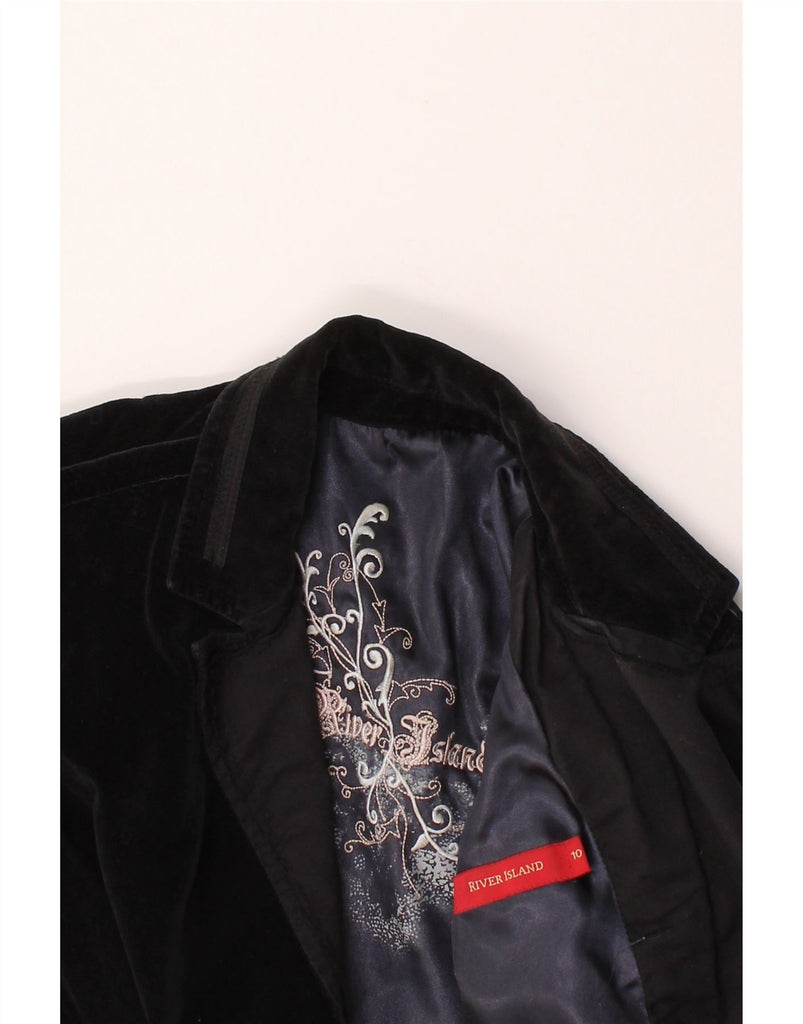 RIVER ISLAND Womens Crop 1 Button Blazer Jacket UK 10 Small  Black Cotton Vintage River Island and Second-Hand River Island from Messina Hembry 