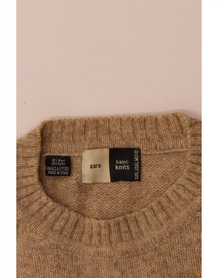Maglione girocollo da uomo Zara, maglione grande, in lana screziata beige