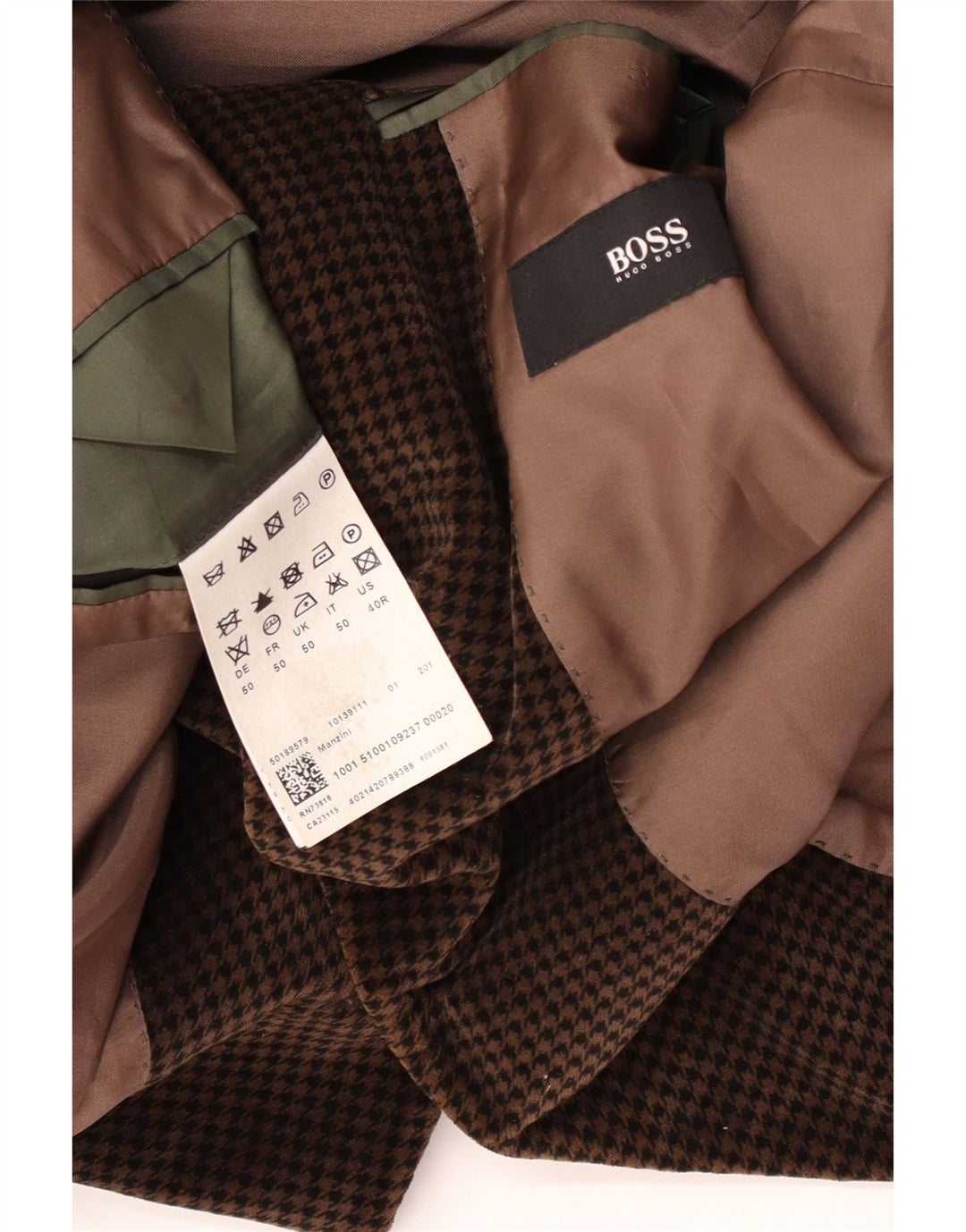 Giacca blazer da uomo a 2 bottoni Hugo Boss EU 50 grande viscosa pied de poule marrone