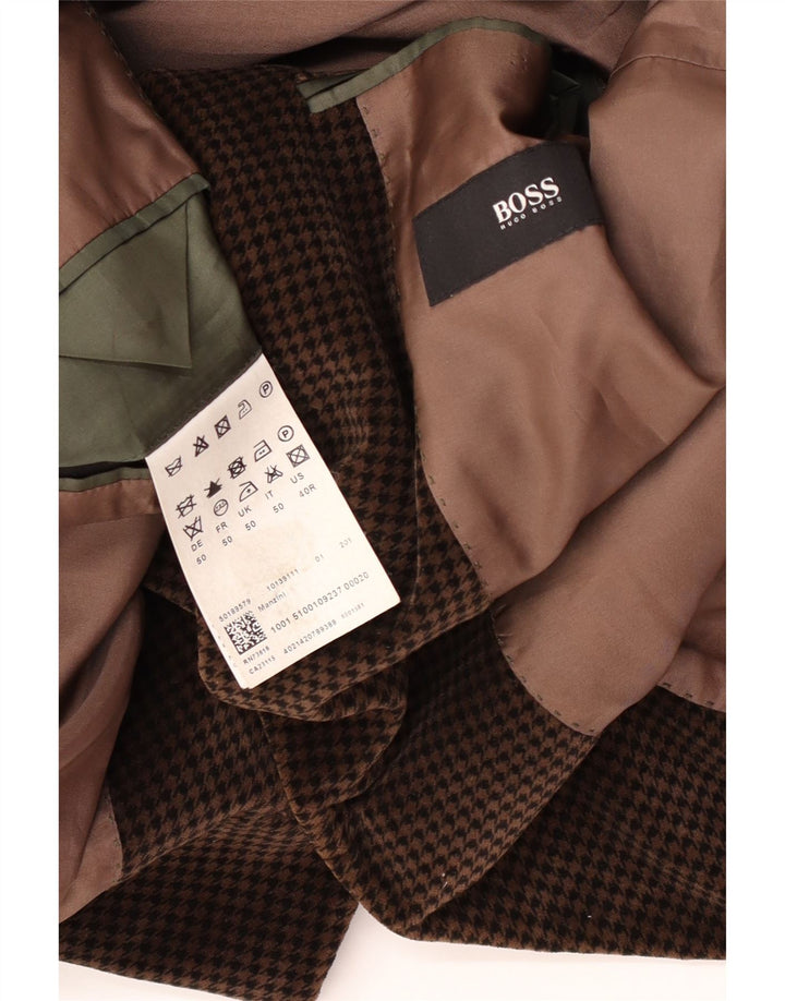 Giacca blazer da uomo a 2 bottoni Hugo Boss EU 50 grande viscosa pied de poule marrone