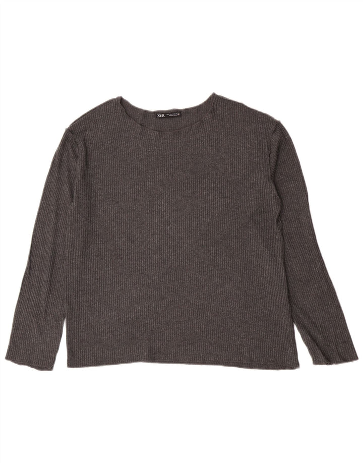 Top Zara da donna a maniche lunghe UK 10 piccolo grigio