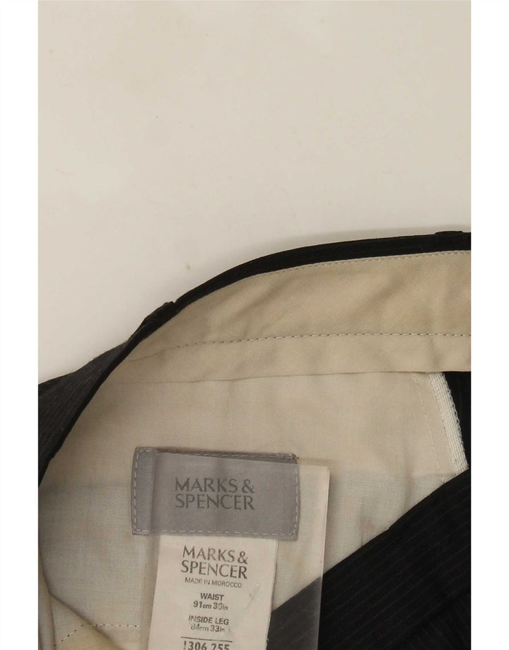 Pantaloni da abito con pegging da uomo Marks & Spencer W36 L33 poliestere gessato nero
