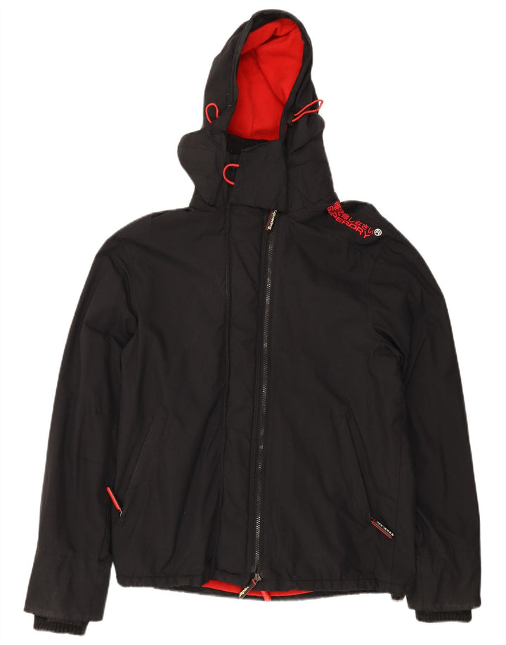 SUPERDRY Womens Windcheater Hooded Windbreaker Jacket UK 14 Medium Black