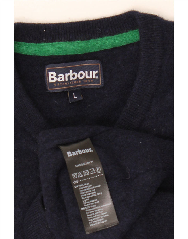 Barbour Maglione con scollo a V da uomo, grande, in lana blu navy