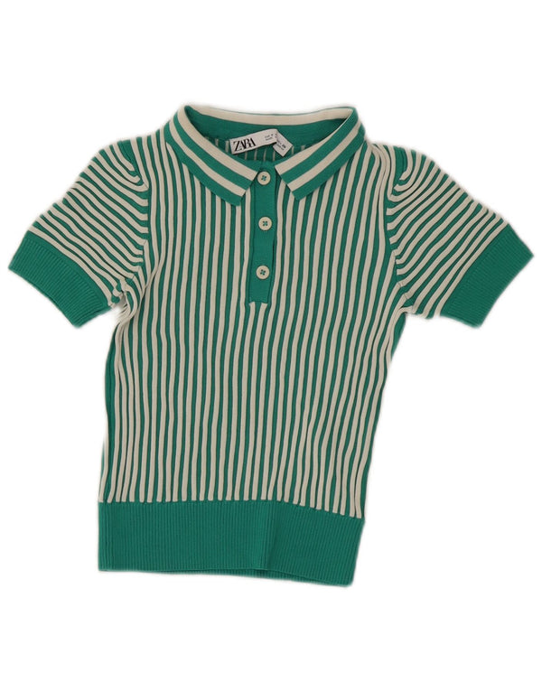 Polo corta da donna Zara UK 8 piccola in viscosa a righe verdi