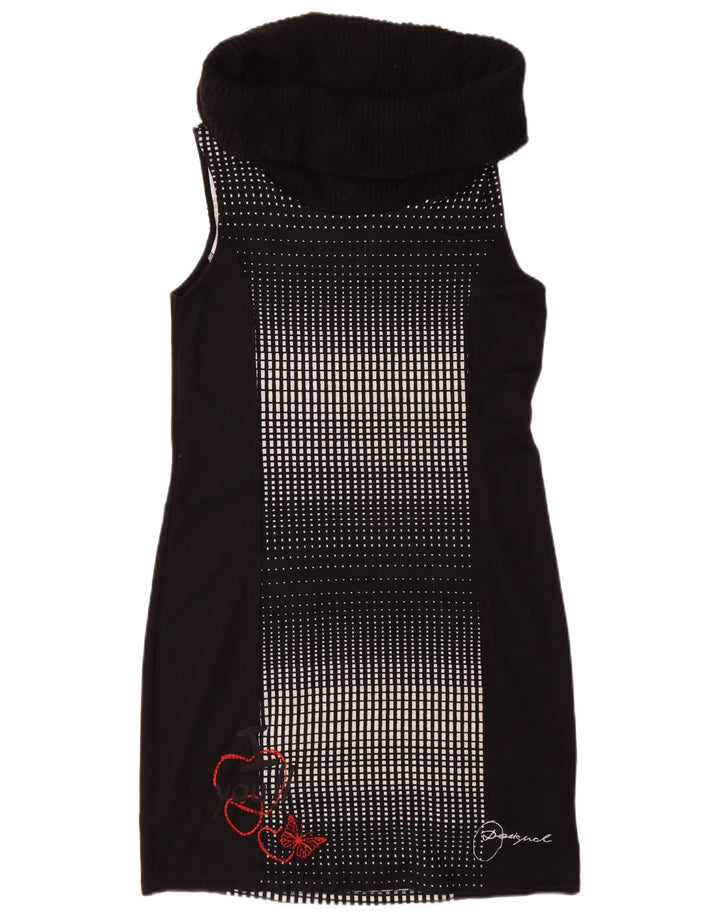 Desigual Abito tubino con collo alto da donna UK 14 Grande viscosa geometrica nera