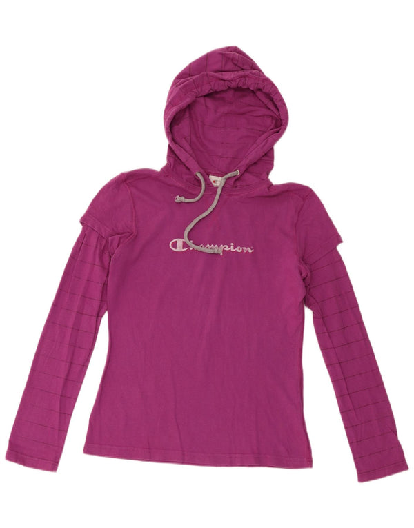 Champion Top grafico da donna con cappuccio a maniche lunghe UK 12 a righe viola medio