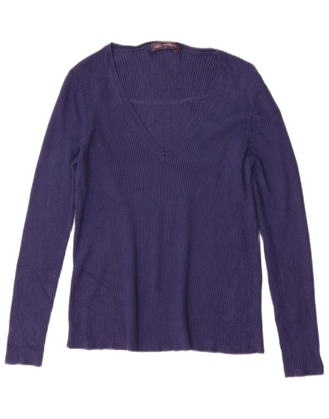 MARKS & SPENCER maglione da donna con scollo a V UK 10 piccolo blu navy