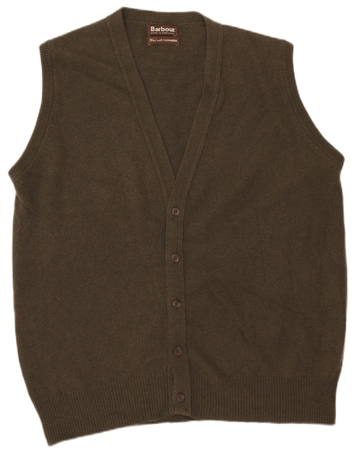 Maglione cardigan senza maniche da uomo Barbour grande lana kaki