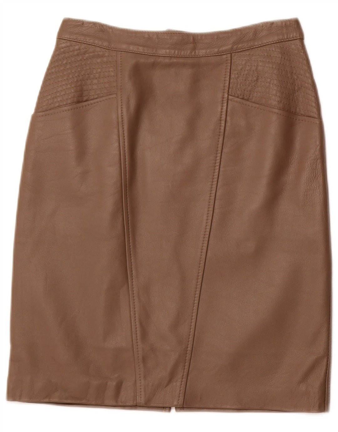 Gonna in pelle a vita alta da donna VINTAGE IT 42 media W26 in pelle marrone