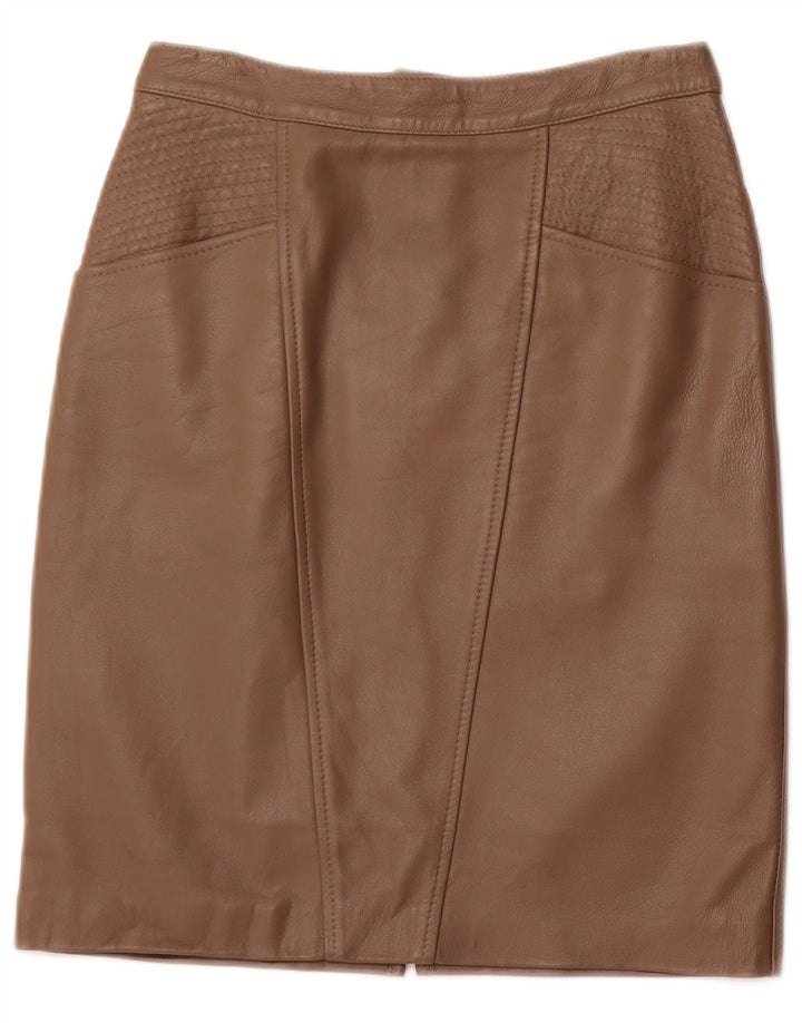 Gonna in pelle a vita alta da donna VINTAGE IT 42 media W26 in pelle marrone