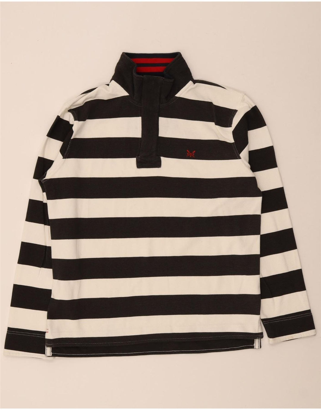 Crew Clothing Felpa da uomo con collo con zip, maglione, cotone a righe nere medie