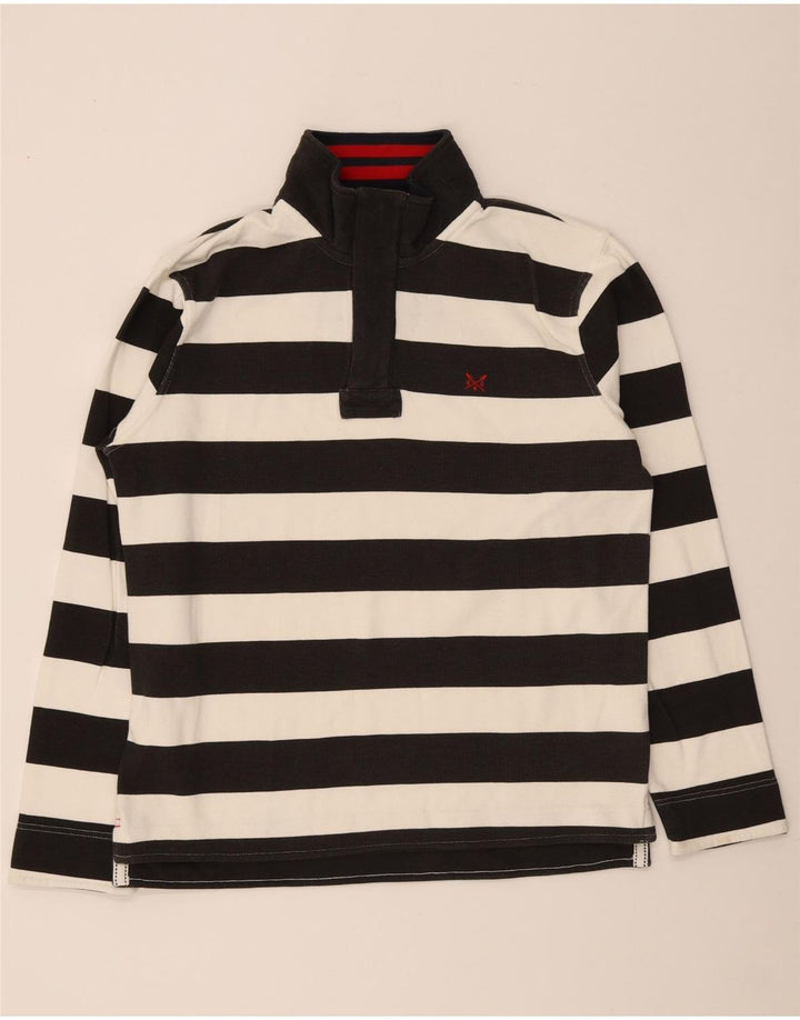 Crew Clothing Felpa da uomo con collo con zip, maglione, cotone a righe nere medie