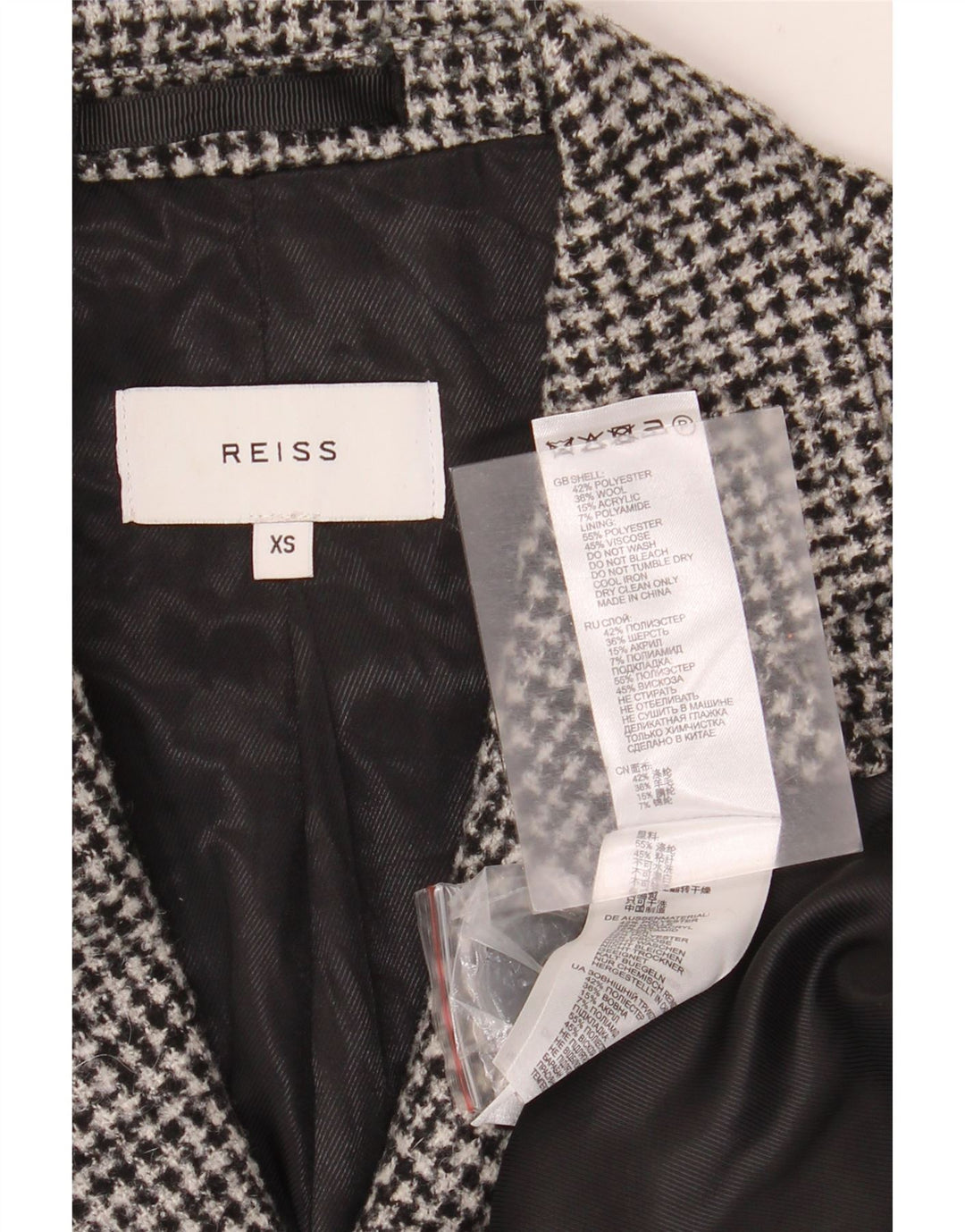 Cappotto da uomo Reiss UK 34 XS poliestere pied de poule grigio