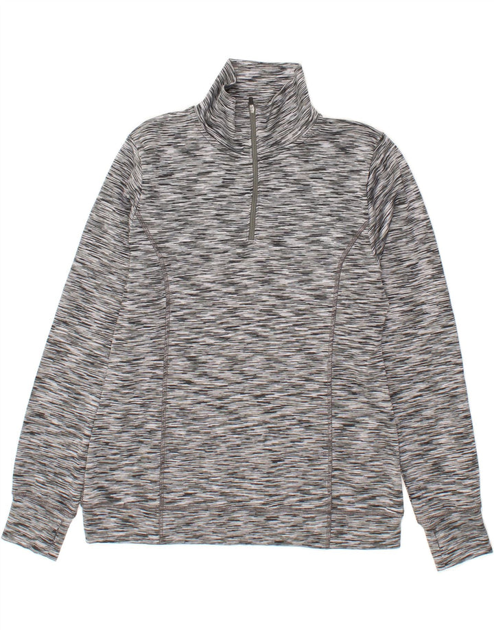 J. CREW Womens Zip Neck Sweatshirt Jumper UK 12 Medium Grey Polyester Vintage J. Crew and Second-Hand J. Crew from Messina Hembry 