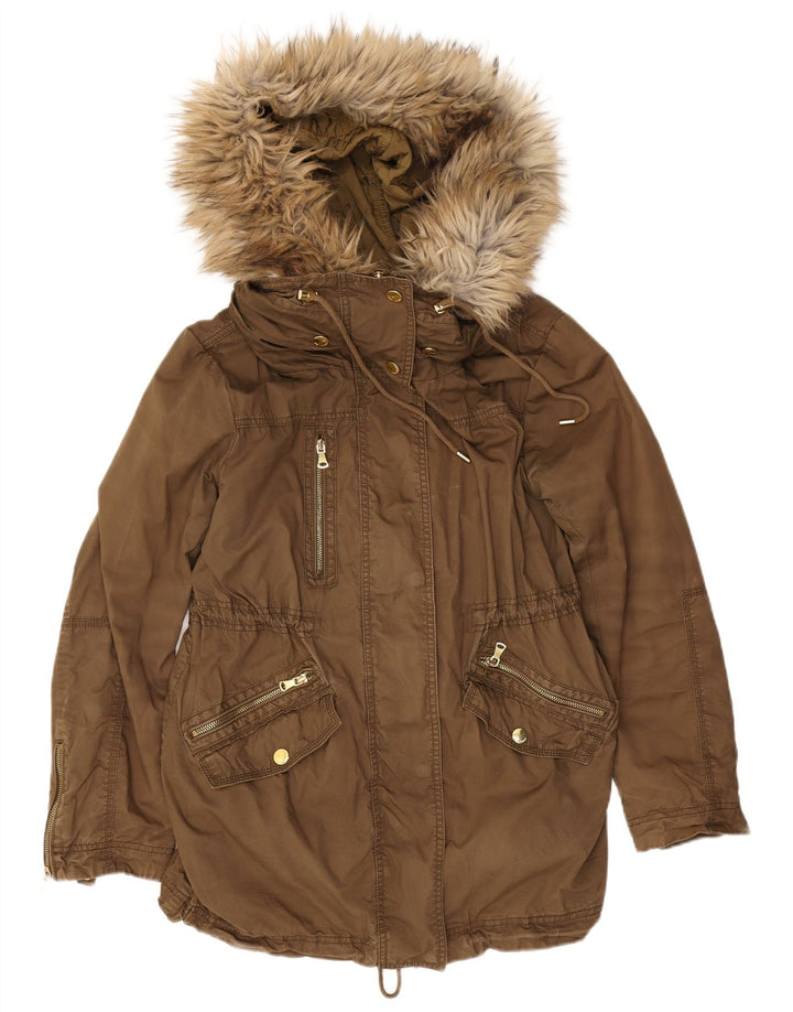 Giacca Parka con cappuccio da donna Zara UK 14 poliestere kaki medio