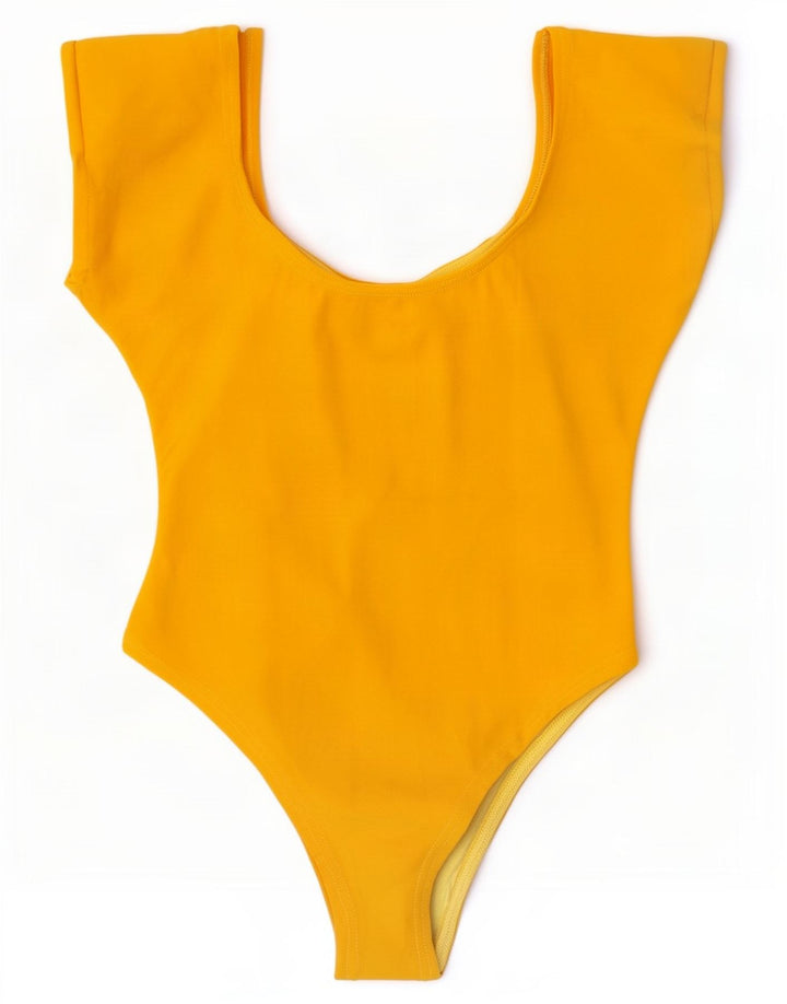 Body senza maniche vintage da donna UK 12 cotone giallo medio