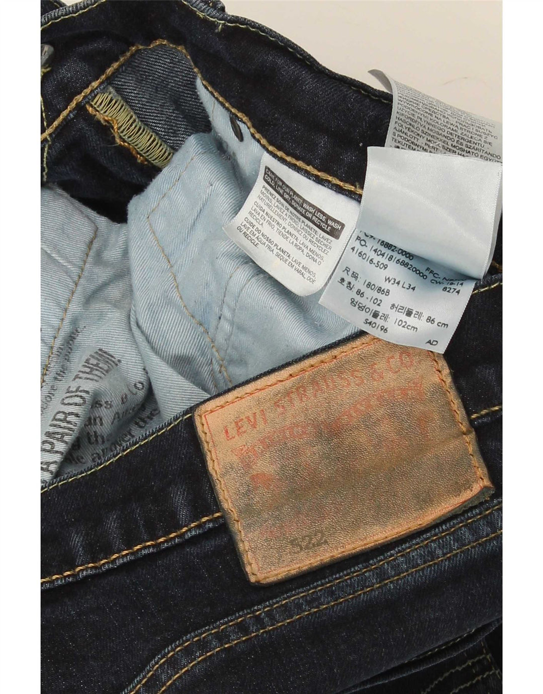 Levi's Uomo 522 Jeans Slim W34 L34 Cotone Blu Navy
