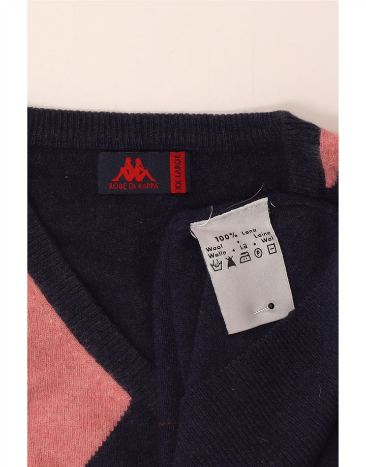 Maglione Kappa da uomo con scollo a V 2XL blu navy a rombi/lana diamante